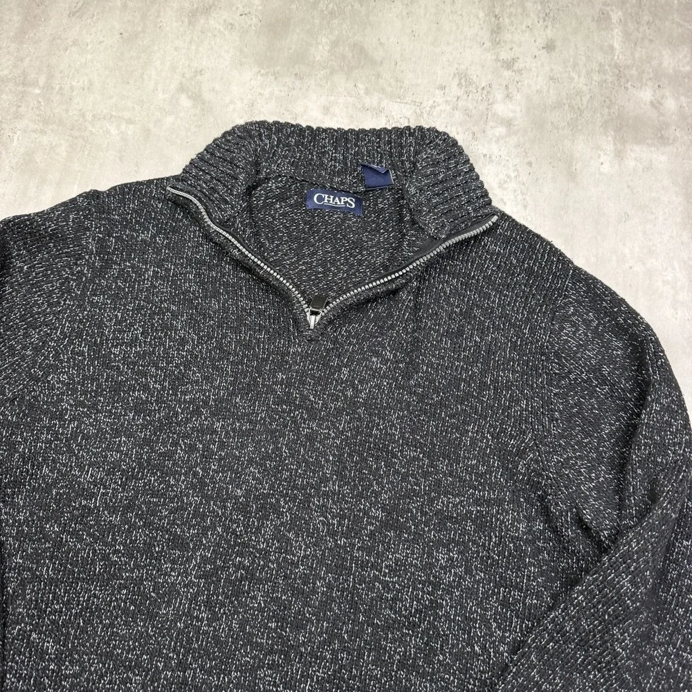 Chaps Ralph Lauren Speckled Black 1/4 Zip Knit Sweater Pullover Men's Medium